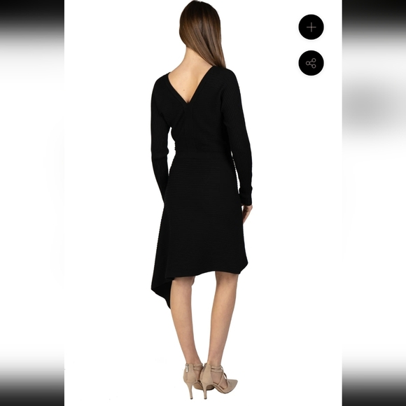 New!Love Token Black Asymmetrical Knit Sweater Dress Long Sleeves Sz Med - Picture 2 of 13